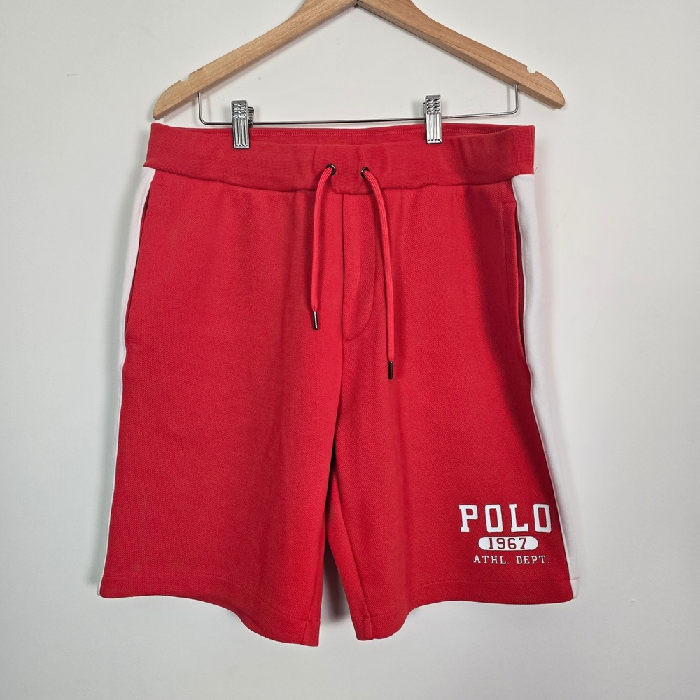Polo Ralph Lauren Athletic Shorts Mens Medium Red‎ White Stripe 1967 Graphic